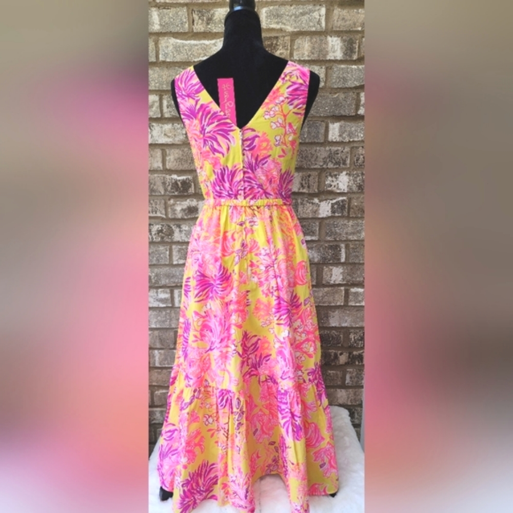 Lilly Pulitzer Bri Floral Print Pink & Yellow Cotton Sundress NWT!